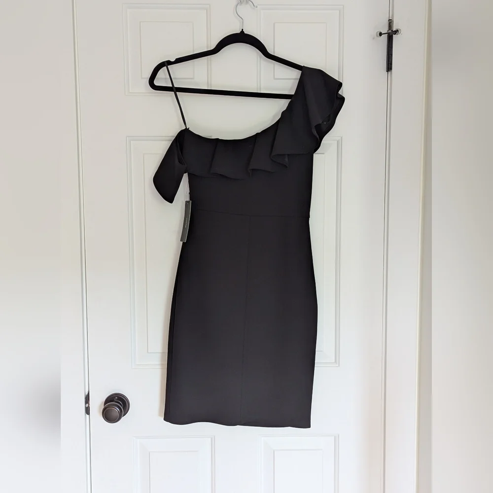 Lulu's Black One-Shoulder Ruffled Mini Dress - Picture 3 of 7